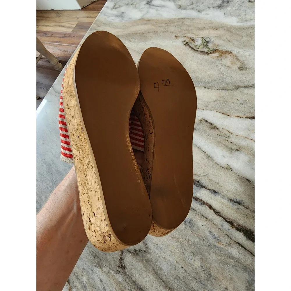 Vintage Y2K Red White Striped Cork Wedge Slide Sandals Womens